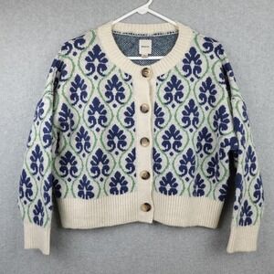 Anthropologie Maeve Cardigan Womens S Knit Floral Pop Graphic Intarsia Nordic